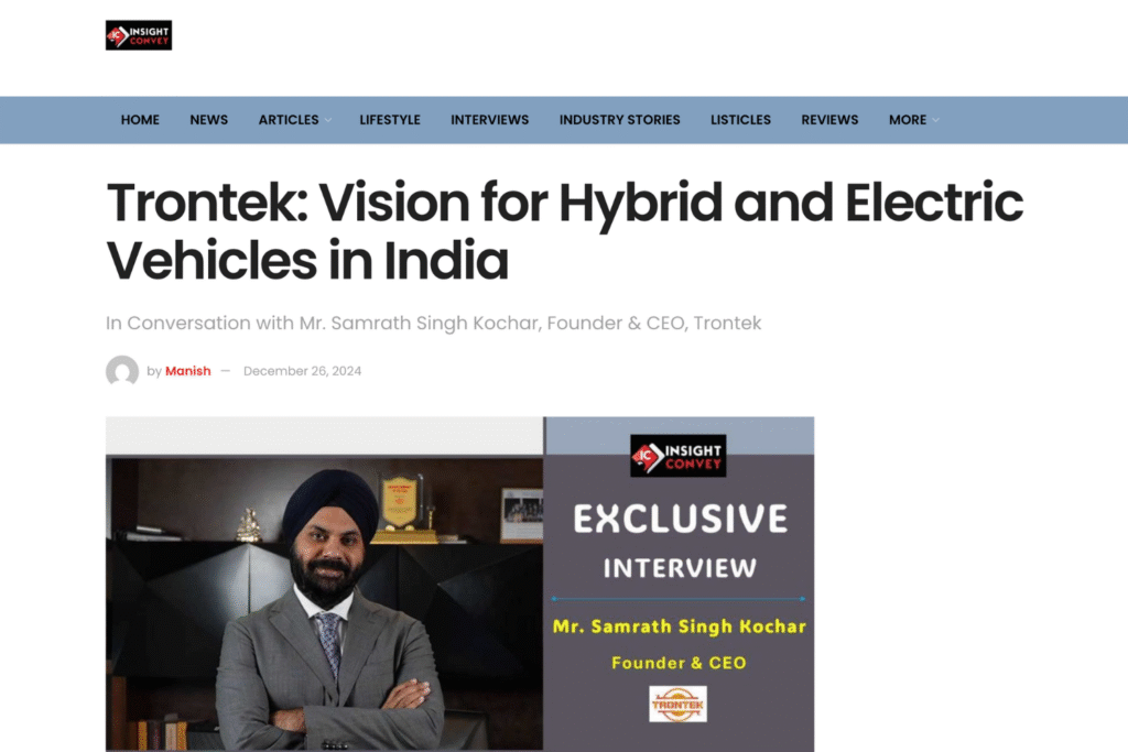Trontek’s Vision for Hybrid and Electric Vehicles Featured in Insight Convey