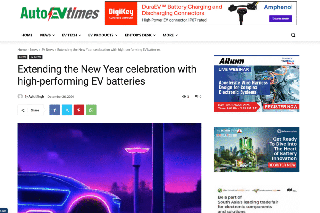 Trontek Featured in AutoEV Times: Powering the New Year with High-Performing EV Batteries