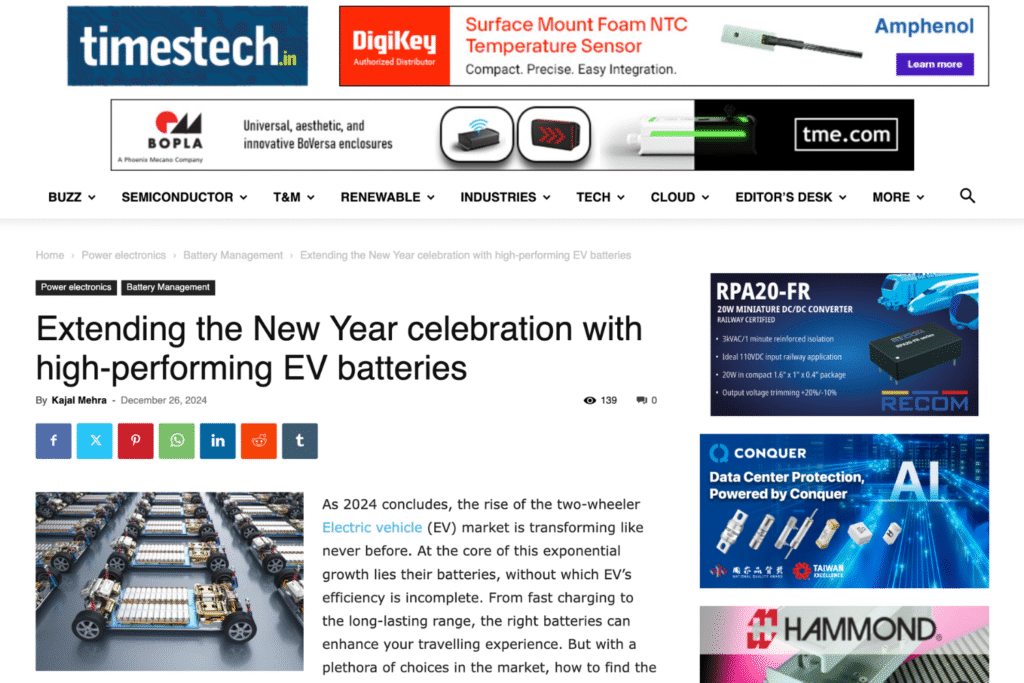 TimesTech Features Trontek as a Leading EV Battery Brand