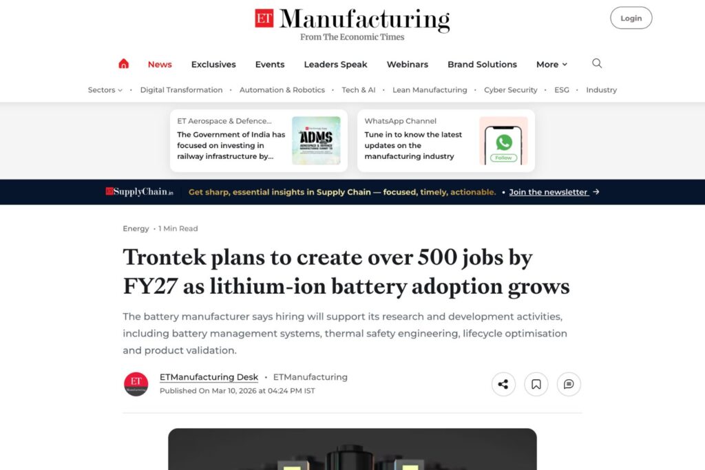 Trontek Featured on Economic times