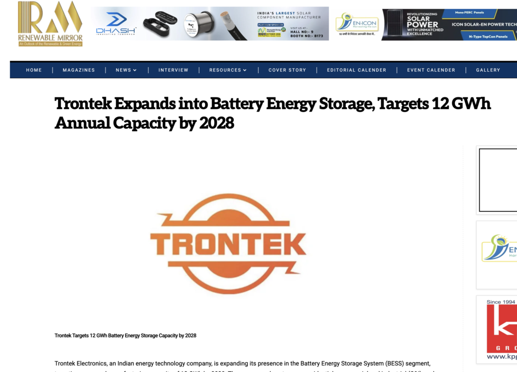 Trontek Plans 12 GWh BESS Manufacturing Expansion by 2028
