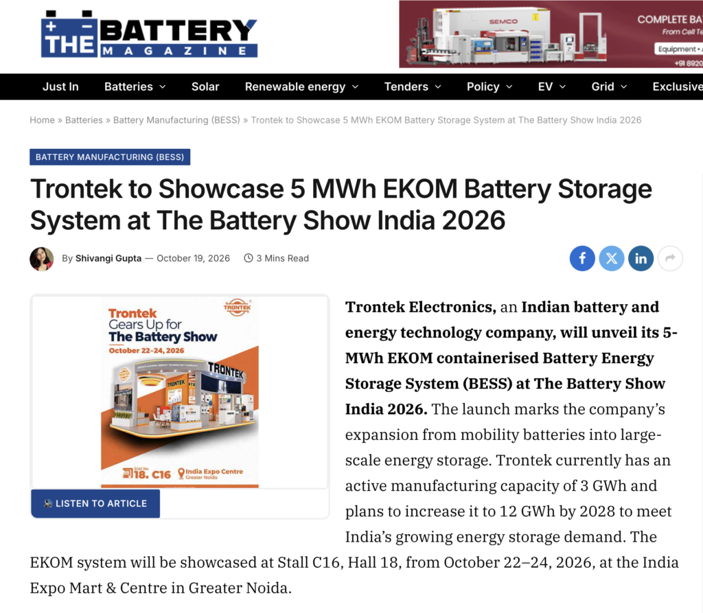 Trontek’s EKOM BESS Brings 5 MWh Energy Storage Innovation to the Spotlight
